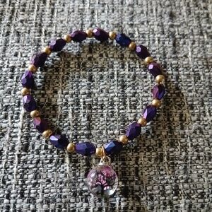 Bracelet Elegant Purple and Gold Beaded With Tree Of Life Charm